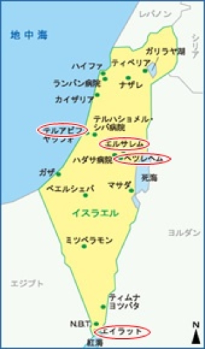 イスラエルの地図とpart3で実際に訪れた街